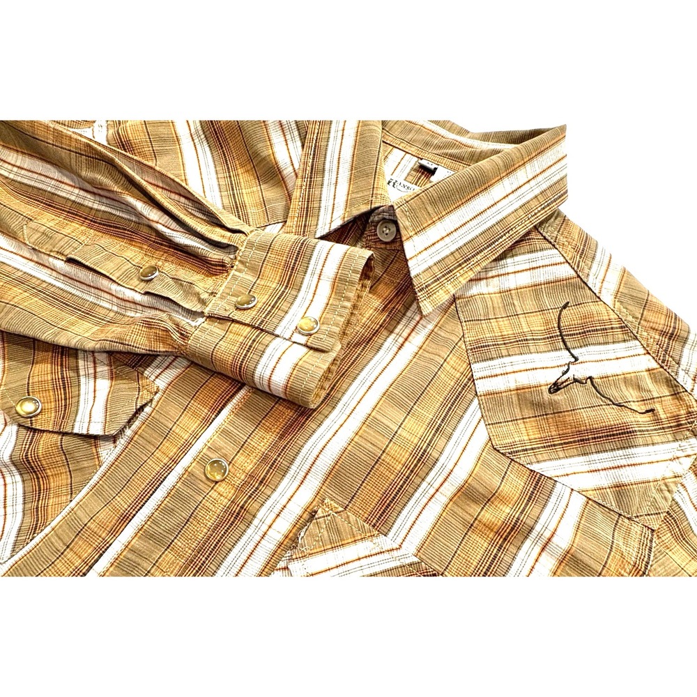 Ransom Ranch Mens Western Pearl Snap Shirt Size M Brown Plaid‎ Long Sleeve EUC!!